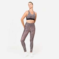 Stanik sportowy Domyos. Brązowe bluzy sportowe damskie DOMYOS, xl, bez wzorów, z elastanu, bez kaptura, na jogę i pilates. Za 69.99 zł.
