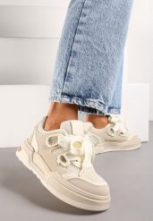 Beżowe Sneakersy na Niskiej Platformie z Szerokimi Sznurówkami Gritte. Brązowe obuwie sportowe damskie Born2be, bez wzorów. Za 89.99 zł.