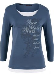 Shirt 2 w 1, rękawy 3/4. Fioletowe bluzki damskie bonprix, bez wzorów, z bawełny, bez kołnierzyka, bez ramiączek. Za 59.99 zł.