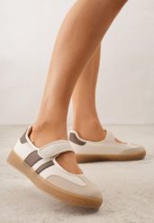 Beżowe Tenisówki w Stylu Balerinek z Zapięciem na Rzep Talwan. Brązowe baleriny damskie Born2be, bez wzorów, z jeansu, tenisowe. Za 84.99 zł.