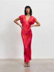 Sukienka maxi z wiskozy - wielobarwny. Sukienki damskie Reserved, l, bez wzorów, z tkaniny, bez kołnierzyka, bez ramiączek, maxi, dopasowane. W wyprzedaży za 69.99 zł.