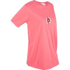 Długi shirt bawełniany, krótki rękaw bonprix jasnoróżowo-biały. Bluzki damskie bonprix. Za 34.99 zł.