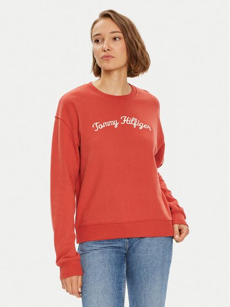 Tommy Hilfiger Bluza Modern Script WW0WW42615 Czerwony Regular Fit. Czerwone bluzy damskie Tommy Hilfiger, xl, bez wzorów, z bawełny, bez kaptura. Za 319.99 zł.