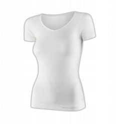 SS1398W Koszulka damska z krótkim rękawem COMFORT MERINO kremowy XL. Białe t-shirty damskie Brubeck, xl, bez wzorów, bez kołnierzyka. Za 217.55 zł.