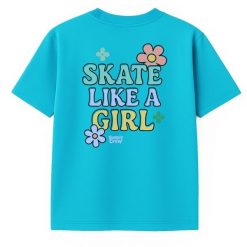 Koszulka dziecięca Skate Like a Girl – skate style dla dziewczynek (błękitna). Białe bluzki dla dziewczynek Bumpie Crew, bez wzorów, z bawełny, bez kołnierzyka, bez ramiączek. Za 89.00 zł.