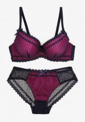 Granatowo-Fuksjowy Komplet z Koronki Regulowany Biustonosz Full Cup oraz Majtki Figi Irialynne. Niebieskie biustonosze Renee, z aplikacjami, z koronki. Za 29.99 zł.