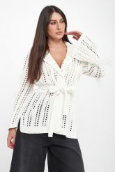 Kardigan damski ażurowy z piórkami TWINSET. Kardigany damskie Twinset Milano, xs, w ażurowe wzory, bez kołnierzyka, bez ramiączek, bez kaptura. Za 1,469.00 zł.