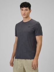 4F Koszulka treningowa regular szybkoschnąca męska - szara M. Czarne koszulki sportowe męskie 4f, m, bez wzorów, z materiału, bez kołnierzyka, bez ramiączek, na fitness i siłownię. Za 129.99 zł.