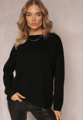 Czarny Sweter o Luźnym Kroju Enian. Czarne swetry damskie Renee, xl, bez wzorów, z dzianiny, casualowe, bez kołnierzyka, bez ramiączek, długie, bez kaptura. Za 84.99 zł.