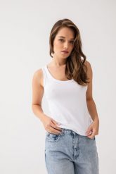 TOP AGNES BIAŁY XL - Flawless. Białe t-shirty damskie Flawless, uniwersalny, bez wzorów, z bawełny, klasyczne, bez kołnierzyka. Za 160.00 zł.