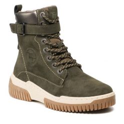 Trzewiki Tom Tailor. Zielone botki damskie Tom Tailor, bez obcasa, na płaskiej podeszwie, bez zapięcia. Za 299.99 zł.
