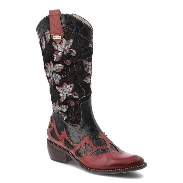 Czerwone Kozaki Laura Vita Eleganckie Buty Damskie. Czerwone kozaki damskie Laura Vita, z materiału, bez obcasa, na obcasie. Za 535.99 zł.