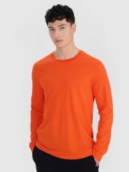 4F Longsleeve oversize gładki męski - pomarańczowy XL. Brązowe koszulki sportowe męskie 4f, m, bez wzorów, z bawełny, eleganckie, bez kołnierzyka. W wyprzedaży za 49.99 zł.