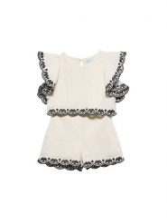 Abel & Lula Komplet bluzka i szorty sportowe 5211 Écru Regular Fit. T-shirty i topy dla dziewczynek Abel & Lula, bez wzorów, ze lnu, bez ramiączek. Za 449.99 zł.