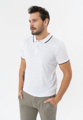 Polo męskie z wzorem O-GLACIER. Białe koszulki polo męskie Volcano, l, bez wzorów, z bawełny, bez kołnierzyka, bez ramiączek. Za 99.99 zł.