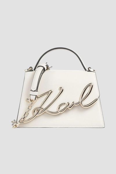 KARL LAGERFELD Biała mała skórzana torebka K/Signature 2.0. Białe kopertówki damskie KARL LAGERFELD, bez wzorów, ze skóry, eleganckie, małe, bez dodatków. W wyprzedaży za 1,069.99 zł.