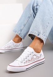 Białe Trampki z Krótką Ażurową Cholewką Paerina. Białe trampki i tenisówki damskie Renee, w ażurowe wzory, z jeansu, boho, bez zapięcia. Za 44.99 zł.