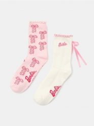 Skarpetki z bawełną i falbanami 2 pack Barbie - wielobarwny. Skarpety damskie Sinsay, bez wzorów, z bawełny. Za 12.99 zł.