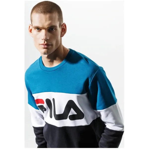Fila Bluza Straight Blocked Crew , niebieski, rozmiar XL. Niebieskie bluzy męskie Fila, m, z aplikacjami, z bawełny, bez kaptura. W wyprzedaży za 179.99 zł.