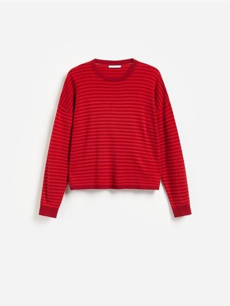Sweter w paski - czerwony. Czerwone swetry damskie Reserved, l, bez wzorów, z dzianiny, bez kołnierzyka, bez ramiączek, bez kaptura. Za 109.99 zł.