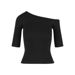 Koszulka damska Urban Classics Organic Asymmetric Rib. Czarne t-shirty damskie Urban Classics, bez wzorów, z bawełny, z asymetrycznym kołnierzem. Za 93.00 zł.