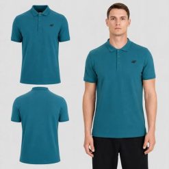 KOSZULKA MĘSKA 4F POLO SPORTOWY T-SHIRT M609 SS26. Zielone koszulki polo męskie 4f, l, bez wzorów, z bawełny, bez kołnierzyka, bez ramiączek, na fitness i siłownię. Za 66.42 zł.