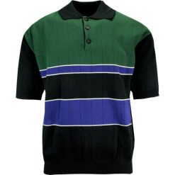 Koszulka POLO, Czarno-Zielono-Chabrowa, Dresowa, Dziergana, Męska, Krótki Rękaw, T-shirt -KINGS. Niebieskie koszulki polo męskie Kings, m, bez wzorów, z bawełny, casualowe, bez ramiączek. Za 64.00 zł.