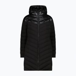 Płaszcz ocieplany damska CMP 35K3566 Snaps Hood Parka. Czarne parki damskie CMP, bez wzorów, z puchu, sportowe, bez kaptura. Za 559.99 zł.