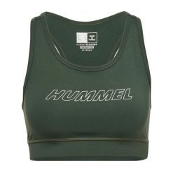 Biustonosz dla kobiet Hummel. Zielone koszulki sportowe damskie Hummel, bez wzorów, z dżerseju, bez kołnierzyka, bez ramiączek. Za 106.25 zł.