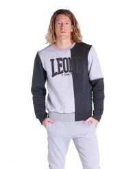 Męska bluza z okrągłym dekoltem Work Leisure, dwukolorowa i geometryczna. Szare bluzy męskie LEONE 1947 APPAREL, l, bez wzorów, z bawełny, z kapturem, na fitness i siłownię. Za 84.16 zł.