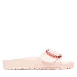 Klapki Birkenstock. Czerwone klapki damskie Birkenstock, bez wzorów, bez obcasa. Za 249.99 zł.