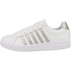 Buty do chodzenia damskie K-Swiss Court Tiebreak. Białe obuwie sportowe damskie K-SWISS, bez wzorów, z materiału, trekkingowe. Za 198.00 zł.