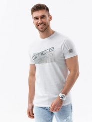 T-shirt męski bawełniany z nadrukiem - biały V1 - Rozmiar: XXL. Białe t-shirty męskie Ombre Clothing, m, bez wzorów, z bawełny, klasyczne, bez kołnierzyka. W wyprzedaży za 19.99 zł.