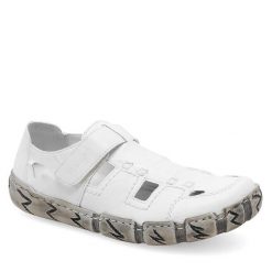 Półbuty Rieker. Białe półbuty damskie Rieker, bez wzorów, bez obcasa, na płaskiej podeszwie, bez zapięcia. Za 349.99 zł.