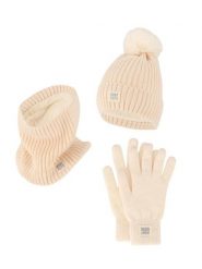 Damski Zimowy Zestaw Termiczny - Czapka + Rękawiczki + Komin - Złamana Biel. Białe szaliki i chusty damskie HEAT KEEPER, na zimę, bez wzorów, z dzianiny. Za 177.72 zł.