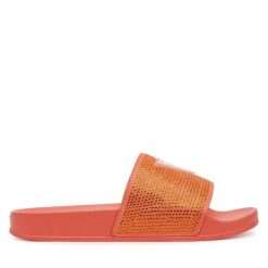 Klapki Guess. Brązowe klapki damskie Guess, z aplikacjami, bez obcasa. Za 109.99 zł.