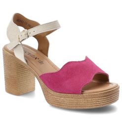 Sandały damskie Vinceza, cholewka ze skóry naturalnej zapinane na sprzączkę, różowe, 66943. Czerwone klapki damskie VINCEZA, bez wzorów, ze skóry, bez obcasa, na obcasie. Za 169.00 zł.