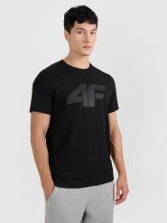 4F T-shirt regular z nadrukiem męski - czarny L. Czarne t-shirty męskie 4f, l, bez wzorów, bez kołnierzyka. Za 59.99 zł.