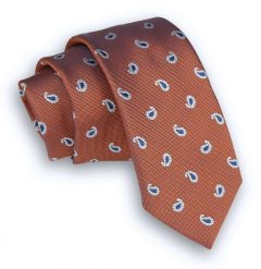 Pomarańczowy Elegancki Krawat Męski -ALTIES- 6 cm, Miedziany, w Paisley, Łezki. Brązowe krawaty i muchy Alties, bez wzorów, z tkaniny, eleganckie. Za 49.00 zł.