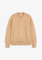 Sweter oversize. Brązowe swetry damskie bonprix, bez wzorów, bez kołnierzyka, bez ramiączek, bez kaptura. Za 99.99 zł.
