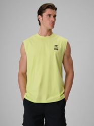 4F Koszulka bez rękawów loose z nadrukiem męska - zielona L. Zielone t-shirty męskie 4f, na lato, l, bez wzorów, z bawełny, wakacyjne, bez kołnierzyka. W wyprzedaży za 39.99 zł.