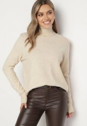 Jasnobeżowy Klasyczny Golf z Wiskozą i Bawełną Lerella. Brązowe swetry damskie Born2be, l, bez wzorów, z bawełny, biznesowe, bez kołnierzyka, plus size, bez ramiączek, bez kaptura. Za 64.99 zł.
