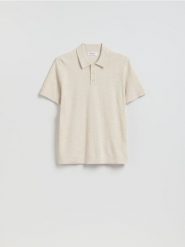 Sweter polo z bawełną - beżowy. Brązowe swetry przez głowę męskie Reserved, l, bez wzorów, z bawełny, bez kołnierzyka. Za 119.99 zł.