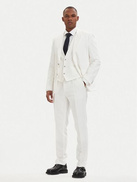 HUGO Garnitur Henry 50559672 Kremowy Slim Fit. Białe garnitury męskie Hugo, bez wzorów, ze lnu. Za 2,307.99 zł.