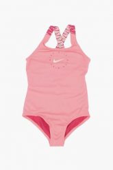 Dziecięce strój kąpielowy krzyżowy design SWIMSUIT GIRLS LOGO TAPE CROSSBACK ONE. Czerwone stroje kąpielowe dla dziewczynek Nike, bez wzorów. Za 144.00 zł.