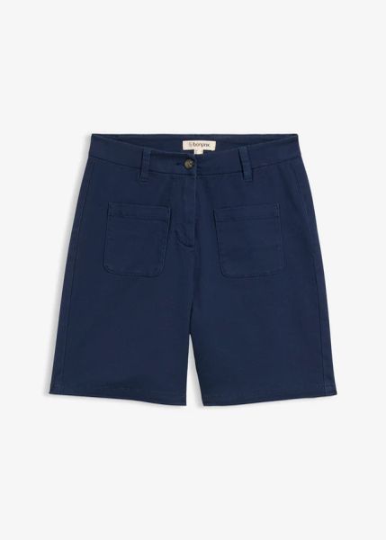 Bermudy z mieszanki bawełny. Niebieskie spodnie materiałowe damskie bonprix, bez wzorów, z bawełny. Za 54.99 zł.