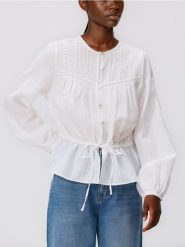 Bawełniana bluzka - biały. Białe bluzki damskie Reserved, l, bez wzorów, z bawełny, bez kołnierzyka, bez ramiączek. Za 129.99 zł.