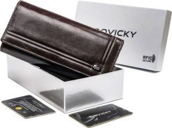 Rovicky Duży, elegancki portfel damski z naturalnej skóry z technologią RFID - Rovicky. Portfele damskie ROVICKY, bez wzorów, ze skóry. Za 185.42 zł.