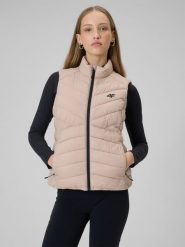 4F Bezrękawnik z wypełnieniem syntetycznym damski - beżowy XS. Brązowe kurtki damskie 4f, xs, bez wzorów, z materiału, z kapturem. Za 199.99 zł.