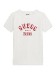 Guess T-Shirt J6RI41 J1314 Biały Regular Fit. Białe t-shirty i topy dla dziewczynek Guess, z aplikacjami, z bawełny, bez ramiączek. Za 119.99 zł.
